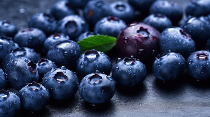 Water Drops on Group of Fresh Blueberries As Background Selective Focus