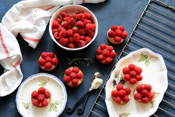 homemade tart with raspberries and cream cheese
