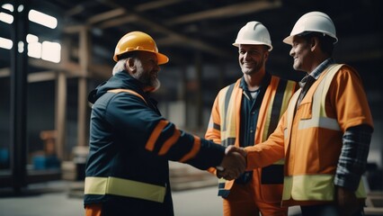 The builder and the contractor shake hands - obrazy, fototapety, plakaty