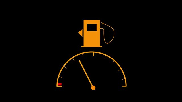 Fuel gauge fills up - filling up car fuel from empty to full tank fill. Dashboard meter animation.