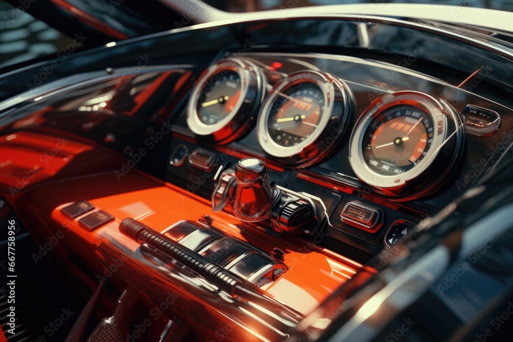 Fototapete a close up view of a car dashboard. this image can be used to illustrate concepts related to driving