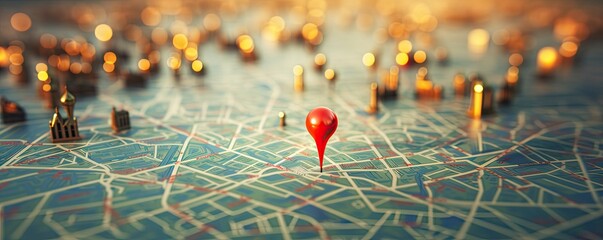Find your way. Location marking with a pin on a map with routes. Adventure, discovery, navigation, communication, logistics, geography, transport and travel theme concept background, Generative AI - obrazy, fototapety, plakaty
