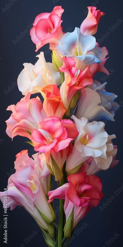 Poster a beautiful bunch of pink and white flowers arranged in a vase. perfect for adding a touch of elegan