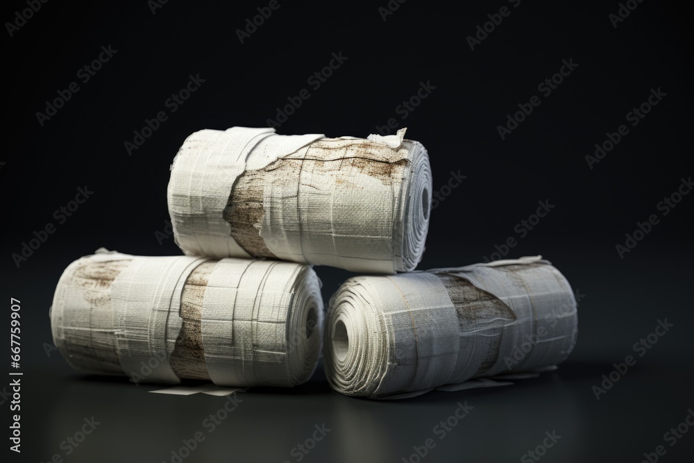 Poster a couple of rolls of newspaper neatly placed on top of each other. this image can be used to represe