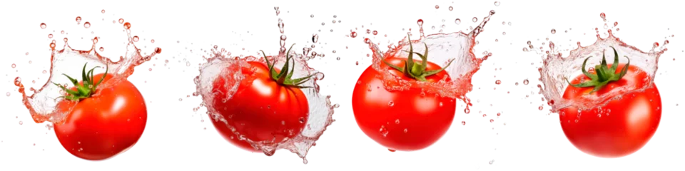 Fotobehang Collection of tomatoes with splashing water on white background © terra.incognita