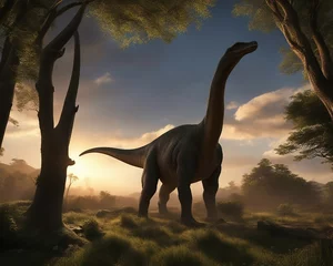 Fotobehang dinosaur in the Sunset A sauropod was a prodigious creature that belonged to a remote and vanished epoch when the earth was young © Jared