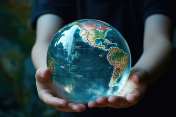 A person is holding a globe in their hands. This image can be used to represent concepts such as global connectivity, environmental awareness, or world travel