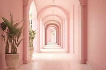 soft pink hallway with a sweet vibe. Generative AI