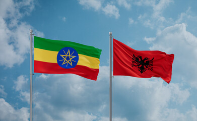 Ethiopia and Albania national flags, country relationship concept