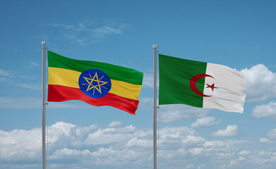 Ethiopia and Algeria national flags, country relationship concept