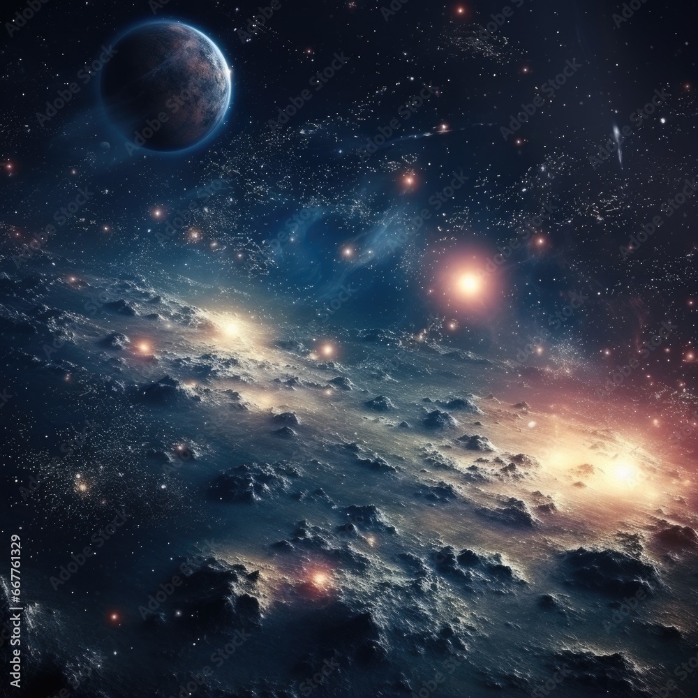 Leinwandbilder A captivating image of a space scene featuring stars and planets. Perfect for use in educational materials or as a background for digital projects