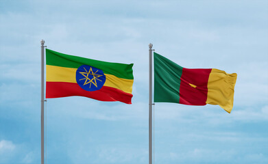 Cameroon and Ethiopia flags, country relationship concept