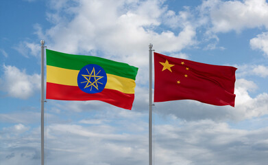 China and Ethiopia flags, country relationship concept