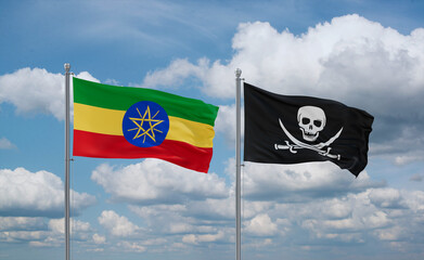 Pirate and Ethiopia flags, country relationship concept