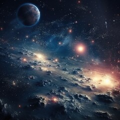 Obraz premium A captivating image of a space scene featuring stars and planets. Perfect for use in educational materials or as a background for digital projects