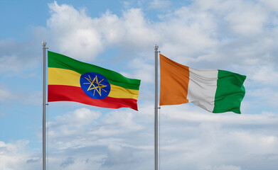 Ivory Coast and Ethiopia flags, country relationship concept