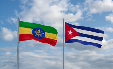 Cuba and Ethiopia flags, country relationship concept