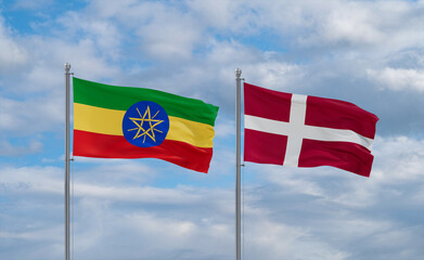 Denmark and Ethiopia flags, country relationship concept