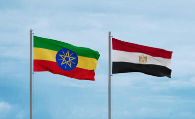 Egypt and Ethiopia flags, country relationship concept