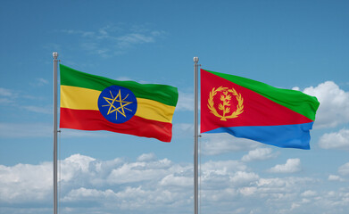 Eritrea and Ethiopia flags, country relationship concept