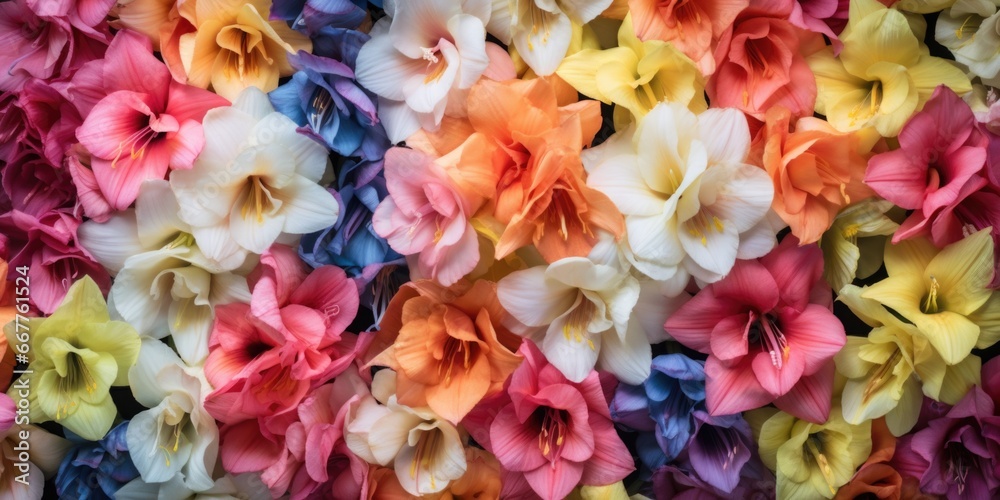 Poster A close-up view of a bunch of flowers. Perfect for adding a touch of beauty and nature to any project or design