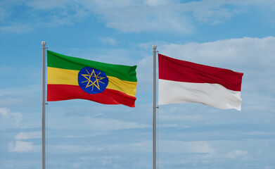 Indonesia and Ethiopia flags, country relationship concept