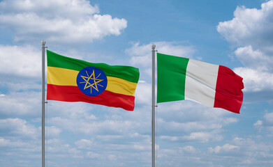 Italy and Ethiopia flags, country relationship concept