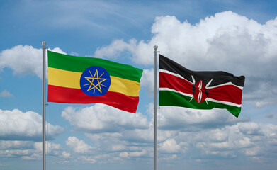 Kenya and Ethiopia flags, country relationship concept