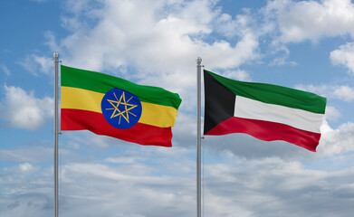Kuwait and Ethiopia flags, country relationship concept