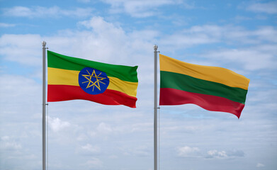 Lithuania and Ethiopia flags, country relationship concept