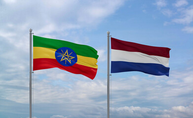 Netherlands and Ethiopia flags, country relationship concept