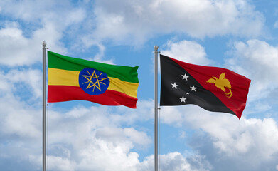 Papua New Guinea and Ethiopia flags, country relationship concept