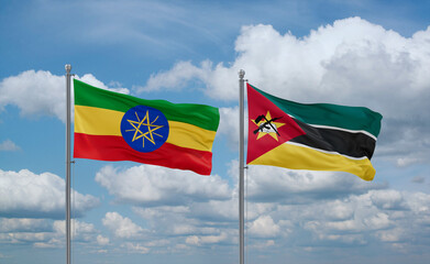 Mozambique and Ethiopia flags, country relationship concept