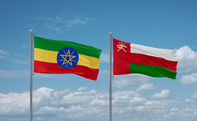 Oman and Ethiopia flags, country relationship concept