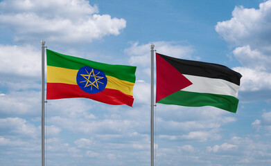 Palestine and Ethiopia flags, country relationship concept
