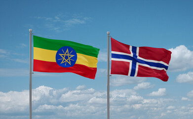 Norway and Ethiopia flags, country relationship concept