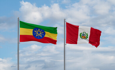 Peru and Ethiopia flags, country relationship concept