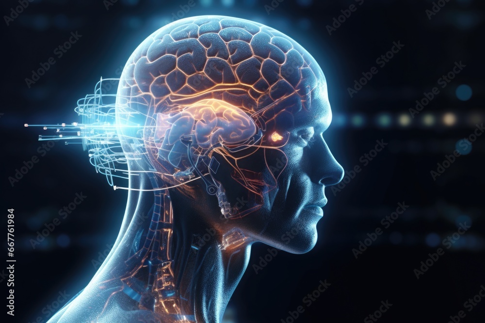 Aufkleber a detailed close-up view of a person's head and brain. this image can be used to represent neuroscie