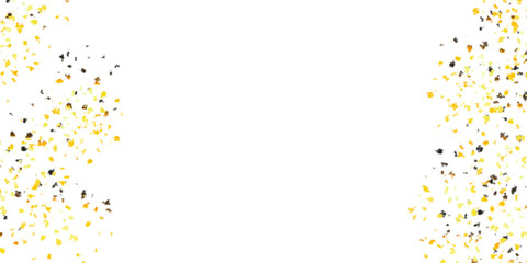 scattered gold and black confetti on a white background. The confetti is concentrated on the left and right sides of the image, leaving a clear space in the center.