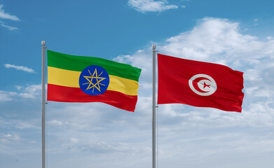 Tunisia and Ethiopia flags, country relationship concept