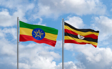 Uganda and Ethiopia flags, country relationship concept