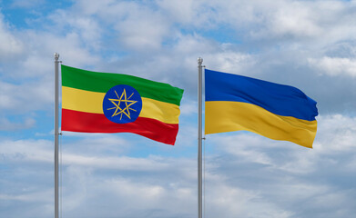 Ukraine and Ethiopia flags, country relationship concept