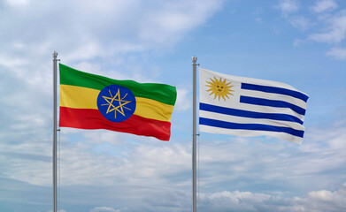 Uruguay and Ethiopia flags, country relationship concept