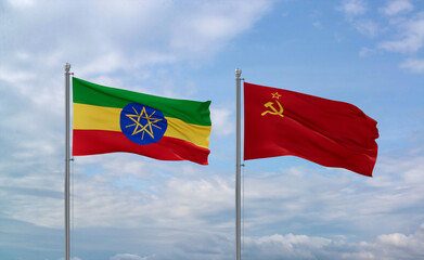 Soviet Union and Ethiopia flags, country relationship concept