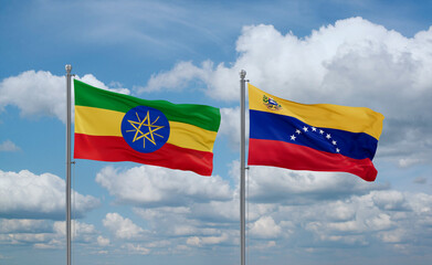 Venezuela and Ethiopia flags, country relationship concept