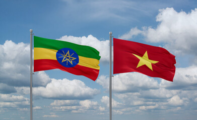 Vietnam and Ethiopia flags, country relationship concept