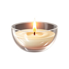 Candle flame in glass bowl on transparent background