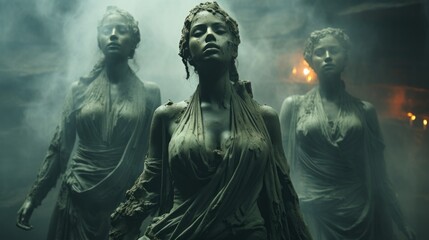 Fototapeta premium A verdant collection of feminine statues, sculpted with artistry and poise, embodying the essence of personhood and evoking a sense of awe and wonder