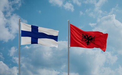 Finland and Albania national flags, country relationship concept