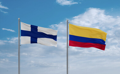 Colombia and Finland flags, country relationship concept